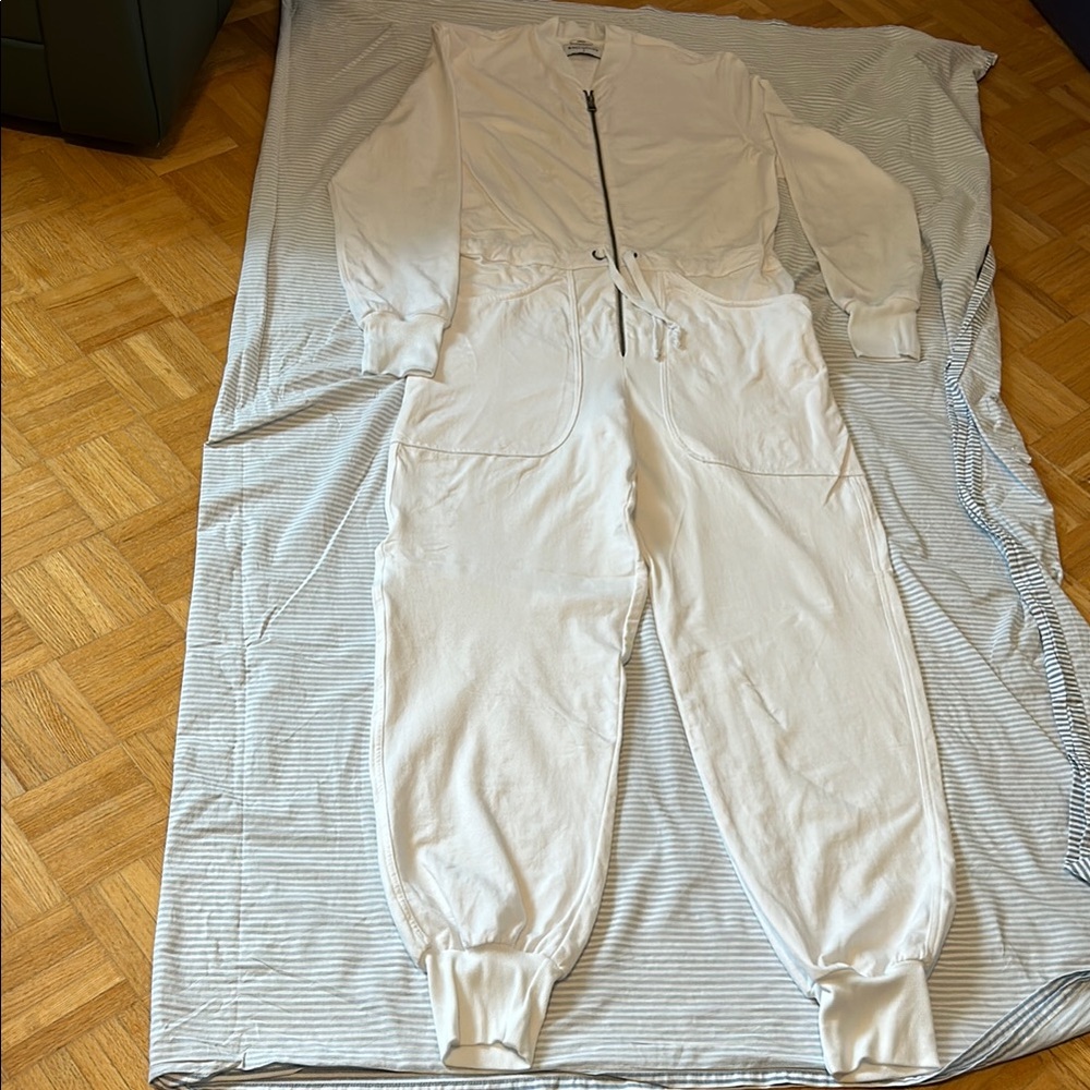 Rivet Utility White Zip-Up Jumpsuit